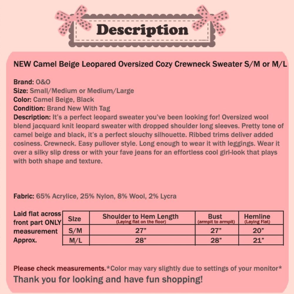 Camel Beige Leopard Crewneck Oversize Cozy Sweater - Picture 8 of 8